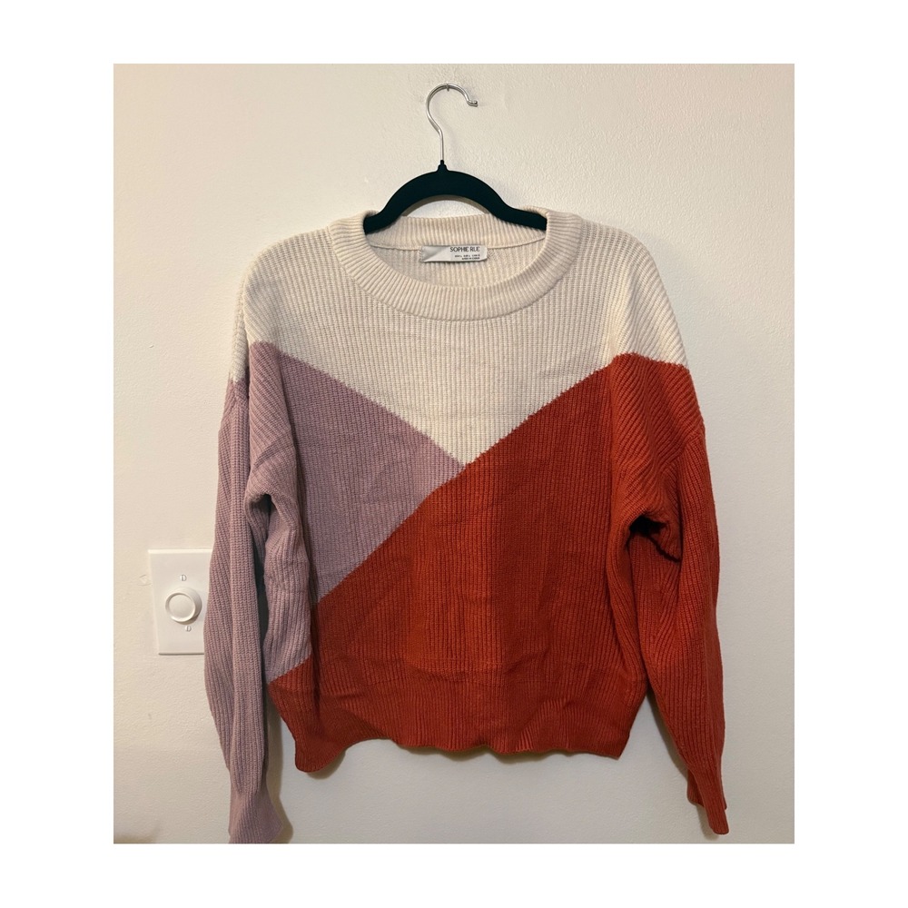 Sophie Rue Karmiti Colorblock Sweater Ivory/Mauve/Burnt Orange Size L